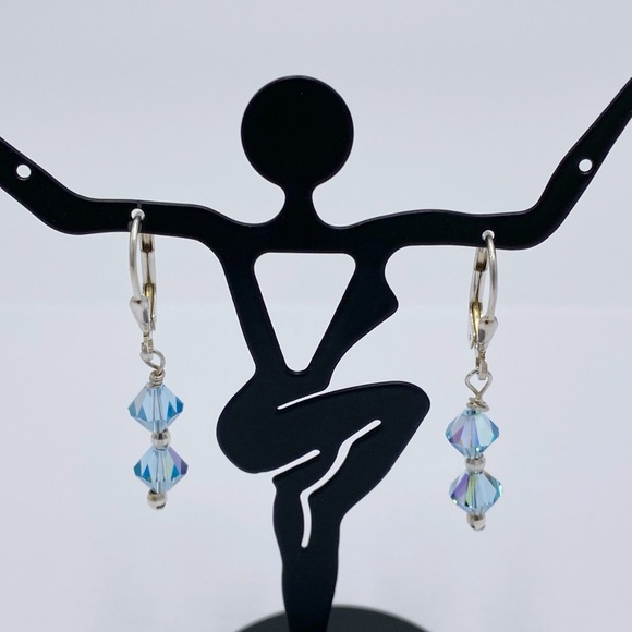 Sterling Silver Dainty Crystal Glass Dangle Earrings - Picture 2 of 7